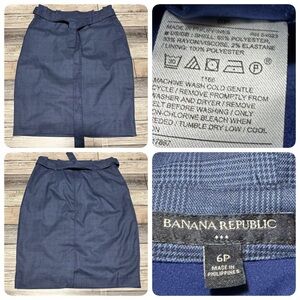 Banana Republic Skirt Women’s 6P Blue Plaid Belted Pencil Paper Bag Skirt Office